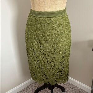 Ann Taylor Olive Green Lace Pencil Skirt